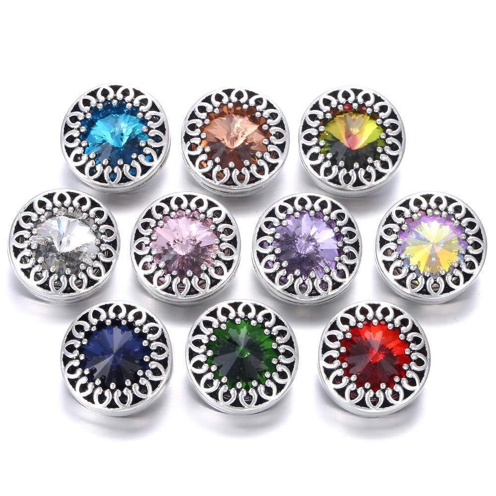 9643 10pcs Round Shape with Crystal Snap Buttons fit Snap Bracelet Bangles